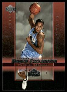 lot 229A image: Carmelo Anthony RC 2004 Upper Deck Rookie Exclusives #15 Denver Nuggets Basketball Card