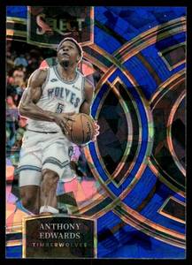 lot 236A image: Anthony Edwards Blue Cracked Ice Prizm 2023 Panini Select #164 Minnesota Timberwolves Basketball Card