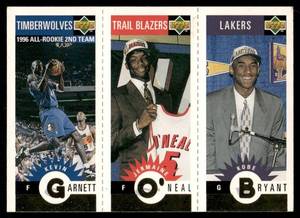 lot 7B image: Kobe Bryant  Kevin Garnett Gold RC 1996 Upper Deck M129 and M139 Rookie Basketball Card