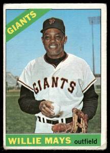 lot 9B image: Willie Mays 1966 Topps #1 Vintage Baseball Card