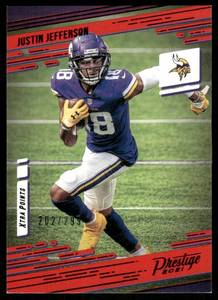 lot 26B image: Justin Jefferson 299 Red SP 2021 Prestige #157, numbered 202299, Minnesota Vikings Football Card