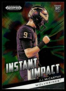 lot 105A image: JJ McCarthy RC 2023 Prizm Draft Picks Instant Impact #II-JM Rookie Minnesota Vikings Football Card