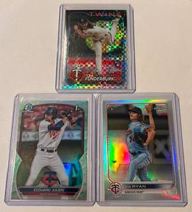 lot 136A image: 3-Card Minnesota Twins Refractor RCs - Joe Ryan, Edouard Julien, Kody Funderburk Baseball