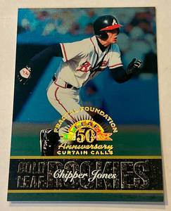 lot 184A image: Chipper Jones Numbered RC 3999 Rare Insert 1993 Donruss Gold Leaf Rookies Leaf Fractal Foundation #153 Atlanta Braves Baseball Card