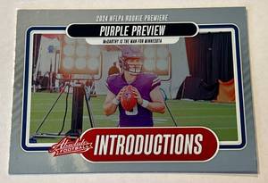 lot 215A image: J.J. McCarthy RC 2024 Absolute Introductions #I-JMY Minnesota Vikings Football Card