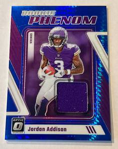 lot 238A image: Jordan Addison Relic RC 2023 Donruss Optic Rookie Phenom #RP-JA Minnesota Vikings Rookie Football Card