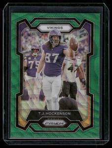 lot 299 image: T.J. Hockenson Green SP 2023 Panini Prizm #198 Football Card