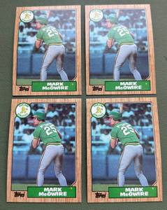 lot 324 image: (4) Mark McGwire RCs 1987 Topps #366 Rookie Baseball Cards