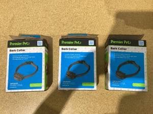 lot 610 image: LOT OF 3 Premier Pet Bark Collar Discourages Barking for All Size Dogs, Adjustable, Water Resistant, Gentle Static Correction, Low Battery Indicator, No Programming Required