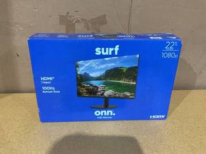 lot 55 image: Onn 22 FHD (1920 x 1080p) 100hz Bezel-less Office Monitor with 6.07ft HDMI Cable, 5ms, Black