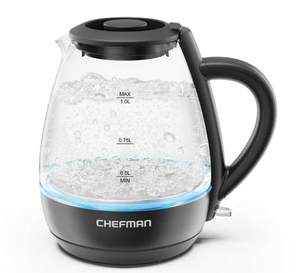 lot 244 image: LOT OF 2 Chefman 1L Electric Glass Kettle w LED Indicator Light, Automatic Shutoff