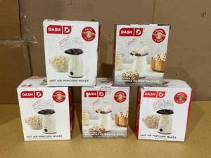 lot 137 image: LOT OF 5 Dash Hot Air Fresh Popcorn Popper with Butter Melting Tray, Compact, Cream