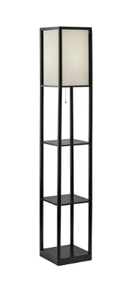 lot 301 image: Mainstays 62 Plastic Black Shelf Floor Lamp, Sustainable White Fabric Shade ,Modern Design, New Condition, Adult and Dorm Room Use
