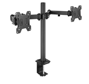 lot 402 image: Onn. Full Motion Dual Monitor Desk Mount, Fits 2 Screens up to 27 Inches - Rotate, Tilt & Swivel, VESA