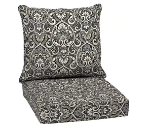 lot 419 image: ARDEN 24 in. x 24 in. 2-Piece Deep Seating Outdoor Lounge Chair Cushion in Black Aurora Damask