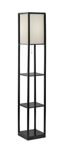 lot 443 image: Mainstays 62 Plastic Black Shelf Floor Lamp, Sustainable White Fabric Shade ,Modern Design, New Condition, Adult and Dorm Room Use