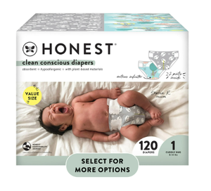 lot 567 image: The Honest Company, Clean Conscious Disposable Baby Diapers, Above It All & Pandas Prints, Size 1, 120 Count