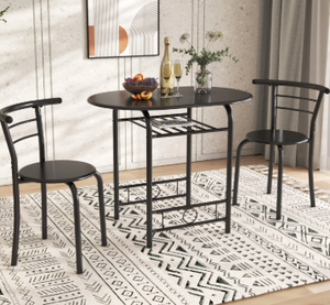 lot 625 image: Furmax 3 Piece Wood and Metal Dining set, Small dining table for 2 ,for Living Room, Dining Room, Kitchen, Black