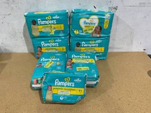 lot 707 image: LOT OF 7 Pampers Diapers Sizes 1 and 2