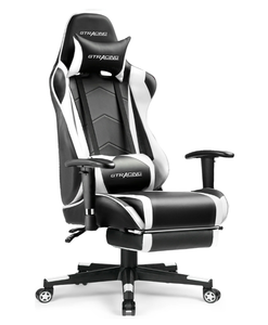 lot 640 image: GTRACING Gaming Chair with Footrest PU Leather Office Chair with Adjustable Headrest, White