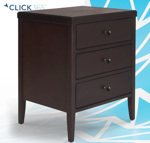 lot 647 image: ClickDecor Finley Wood Nightstand End Table with 3 Drawers, Dark Brown