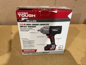 lot 216 image: Hyper Tough 20V Max Brushless 12-inch High-Torque Cordless Impact Wrench with 4.0Ah Lithium-Ion Battery and Charger