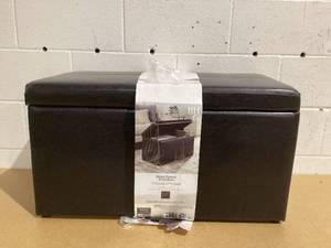 lot 600 image: Better Homes & Gardens 30 Hinged Storage Ottoman, Brown Faux Leather