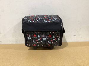 lot 670 image: Everything Mary Rolling Sewing Machine Storage and Transport Tote, Red Floral with Wheels, Crafting Tote