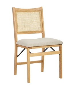 lot 35 image: LOT OF 6 Powell Riviera Rattan Back Folding Chair with Upholstered Seat