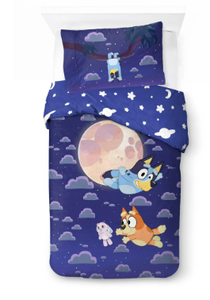 lot 333 image: Bluey Kids Comforter and Sham, 2-Piece Set, TwinFull, Reversible, Blue and White, BBC