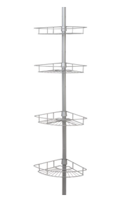lot 464 image: Zenna Home Tension Pole Shower Caddy, 4 Shelves, Satin Nickel