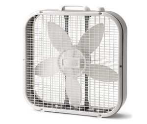 lot 595 image: LOT OF 2 Lasko 20 Classic Box Fan with Weather-Resistant Motor, 3 Speeds, 22.5 H, White, B20200, New