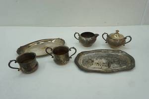 lot 33 image: Vintage cups, saucer, plates (silver plate)