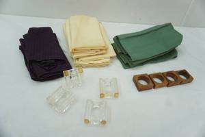 lot 98 image: Linen napkins & napkin holders with built in saltpepper shakers