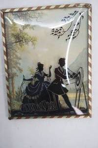 lot 156 image: Vintage silhouette convex glass picture