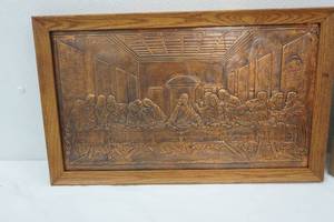 lot 299 image: Vintage The Last Supper hammered copper, framed