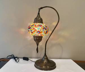 lot 3 image: Turkish Mosaic Swan Neck Table Lamp