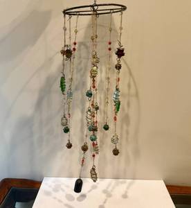 lot 81 image: Hanging Glass Bead Wind Chime with Bell