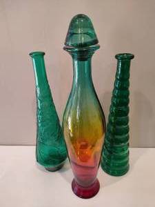 lot 57 image: Tall Decanter & Green Vases