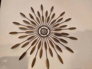 lot 22 image: MCM Sunburst Style Metal Wall Hanging