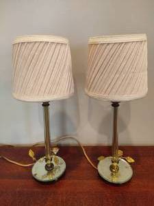 lot 62 image: Vintage Glass Side Lamps with Brass Accents