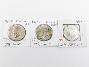 lot 77 image: 3) 1967 40% silver Kennedy Half Dollars