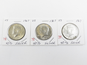 lot 78 image: 3) 1967 40% silver Kennedy Half Dollars