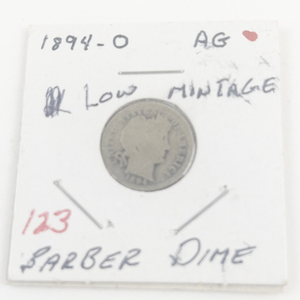lot 123 image: 1894-O Barber Dime   Scarce Date   Low Mintage