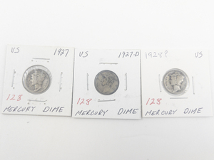 lot 128 image: 1927, 1927-D, 1928 Mercury Dimes