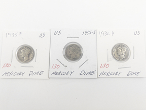 lot 130 image: 1935, 1935-S, 1936 Mercury Dimes