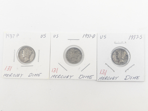 lot 131 image: 1937, 1937-D, 1937-S Mercury Dimes