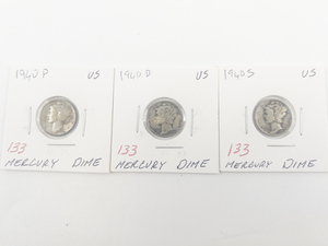 lot 133 image: 1940, 1940-D, 1940-S Mercury Dimes