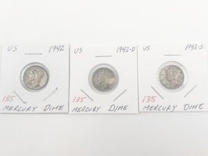 lot 135 image: 1942, 1942-D, 1942-S Mercury Dimes
