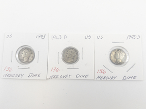 lot 136 image: 1943, 1943-D, 1943-S Mercury Dimes
